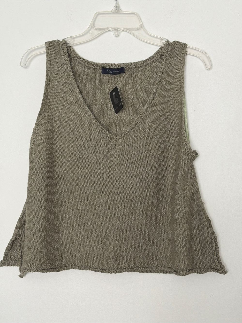 Kld Relaxed Olive Knit V-Neck Tank Top size Large